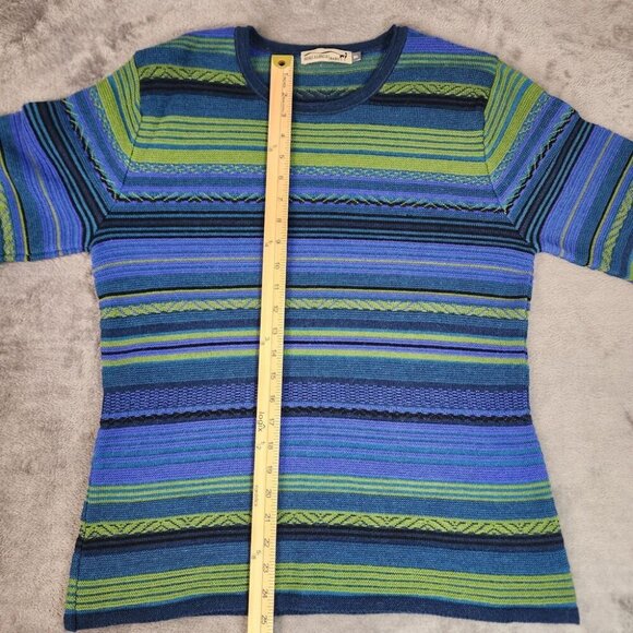 Rare Vintage 90s Suri Baby Alpaca Sweater XL Bright Green Blue Stripe Peru Retro - Picture 7 of 8